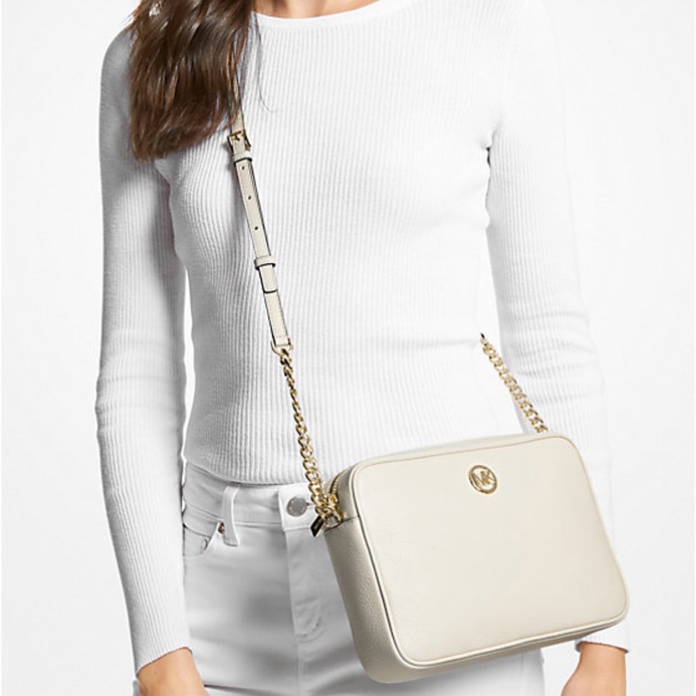 Michael Kors Fulton Large Pebbled Leather Crossbody Bag Beige Women’s Luxury